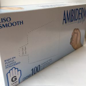 Guantes de vinilo marca Ambiderm caja con 50 pares no causan alergia