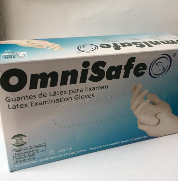 Guantes de Latex blanco Omnisafe, caja con 50 pares.